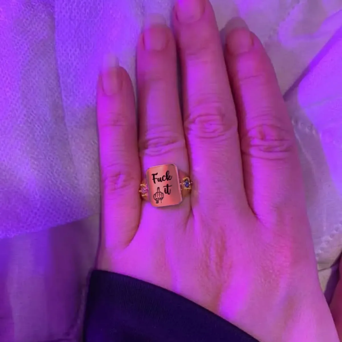 FUCK IT Ring,Square Stackable Statement Letter Ring,Engraved Inspirational Handmade Alloy Ring,Suitable for Women Men
