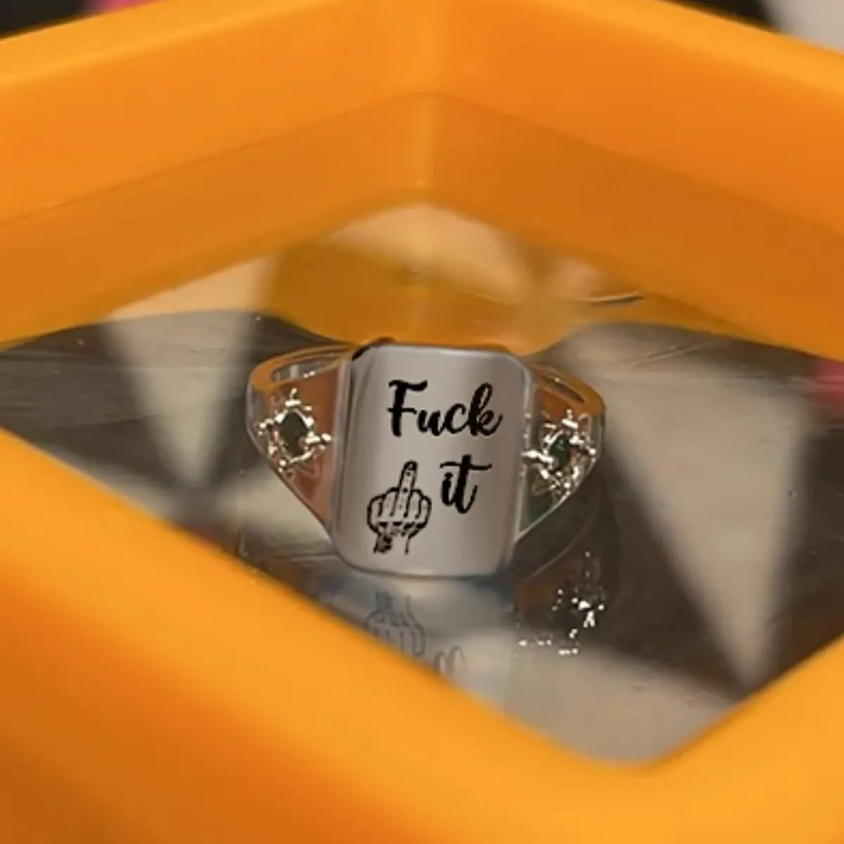 FUCK IT Ring,Square Stackable Statement Letter Ring,Engraved Inspirational Handmade Alloy Ring,Suitable for Women Men