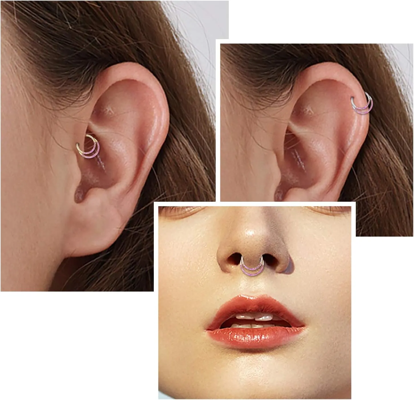 FUNLMO 316L Surgical Steel Septum Ring Double Hoop Nose Ring Daith Tragus Helix Rook Conch Piercing Jewelry Cartilage Hoop Earring