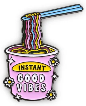 Funny Enamel Pins for Backpacks, Pink Ramen Hat Pins, INSTANT GOOD VIBES Novelty Brooch Pins, Cool Backpack Pins, Lapel Pins for Men, Women, Girls, Boys. For Lanyard, Bags, Hats, Clothing