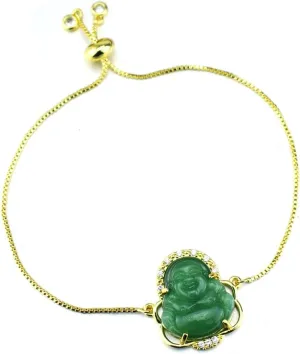 Fuqimanman2020 18K Gold Plated Laughing Buddha Link Bracelet Pendant Jade Natural Stone Cubic Zirconia Crystal Adjustable Lucky Gemstone Amulet Protection Jewelry for Women Men