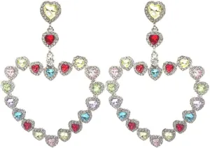 Fuqimanman2020 Love Heart Drop Dangle Earring for Women Crystal Love Heart Statement Drop Stud Earring Rhinestone Trendy Gifts Valentines Birthday