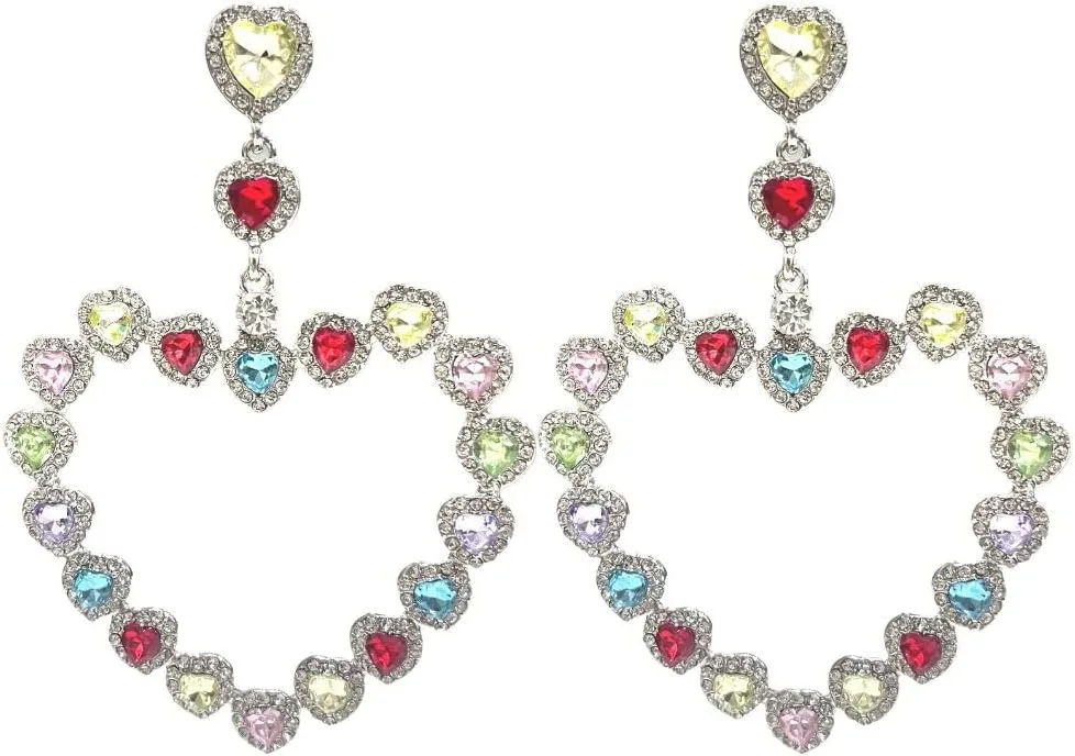 Fuqimanman2020 Love Heart Drop Dangle Earring for Women Crystal Love Heart Statement Drop Stud Earring Rhinestone Trendy Gifts Valentines Birthday