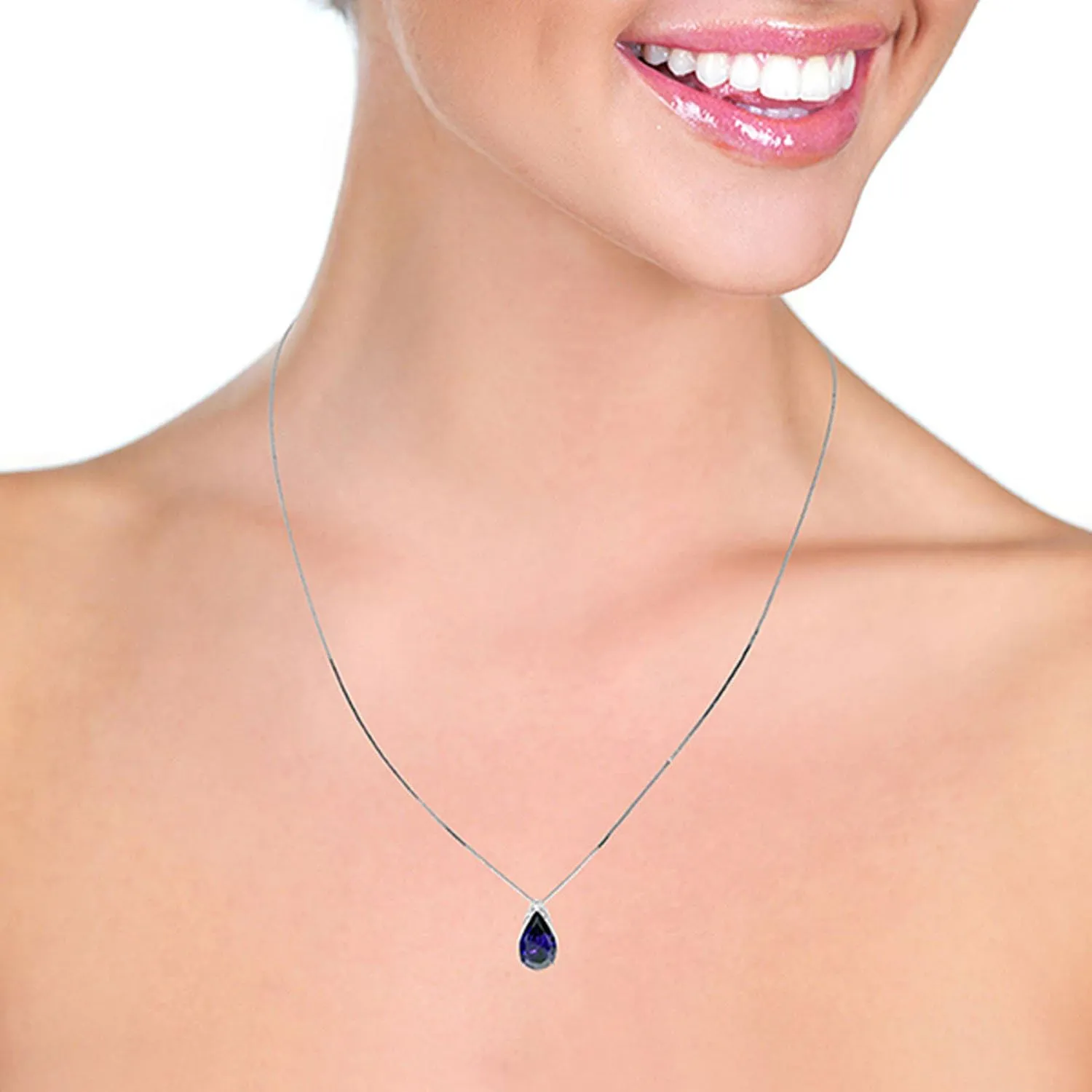 Galaxy Gold GG 14k Solid White Gold Necklace with 4.65 Carat Natural Sapphire Pendant