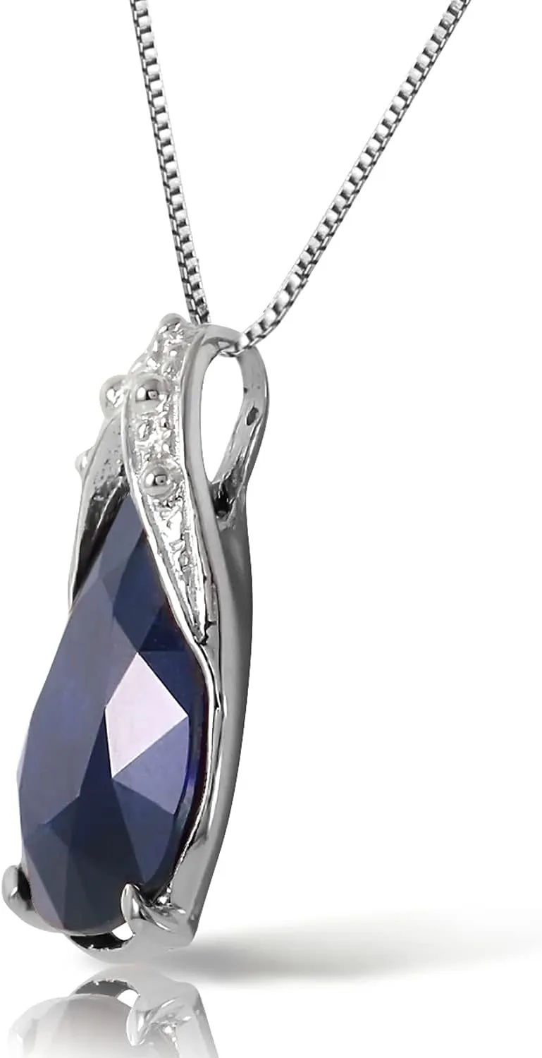Galaxy Gold GG 14k Solid White Gold Necklace with 4.65 Carat Natural Sapphire Pendant