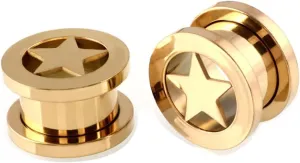 Gauge Tunnels, 2PCS Stainless Steel Tunnels For Ears Star Pattern Ear Gauges 00G Piercing Jewelry Set