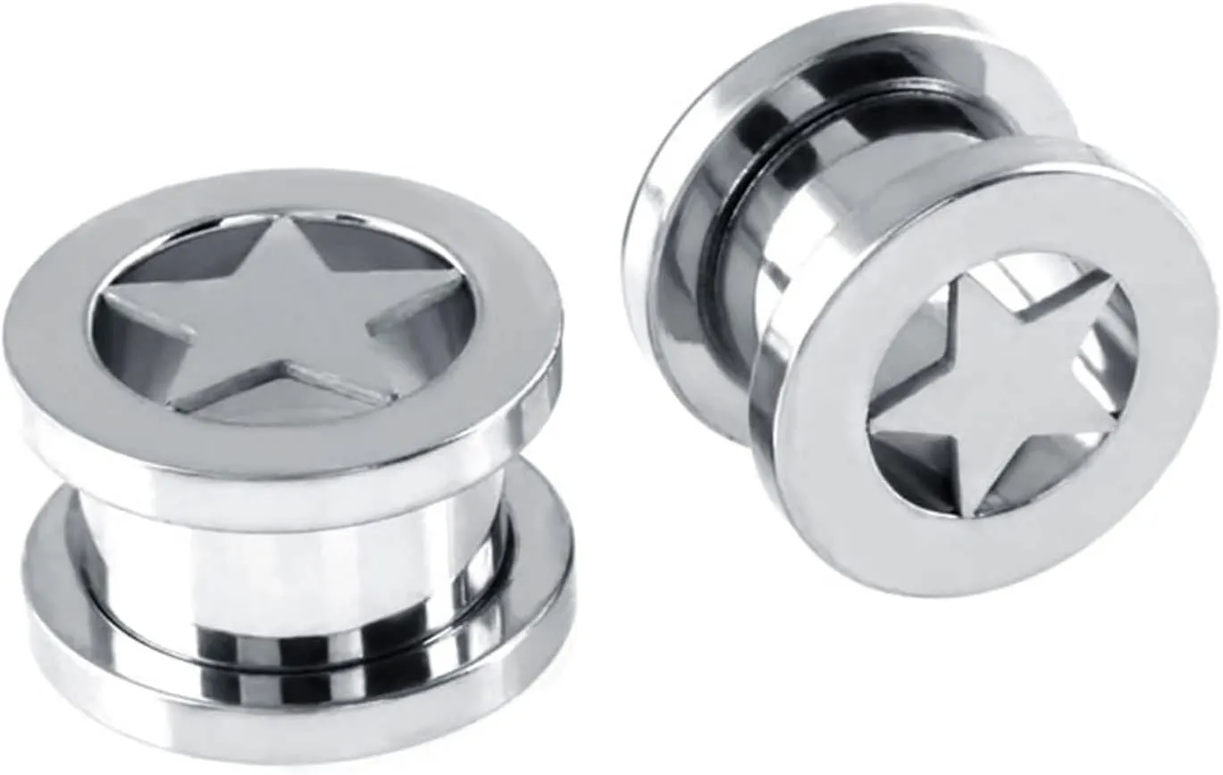 Gauge Tunnels, 2PCS Stainless Steel Tunnels For Ears Star Pattern Ear Gauges 00G Piercing Jewelry Set