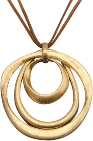 GelConnie Leather Necklace for Women Large Pendant Long Brown Necklace Circle Leather Choker Vintage Sweater Necklace Gold Chunky Boho Necklaces for Women