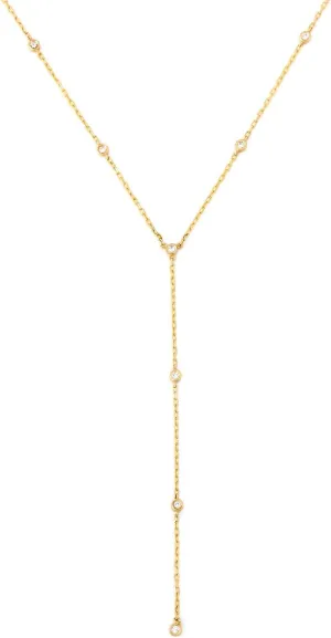 GELIN 14K Solid Gold Diamond Bezel-Set Station Y-Necklace | Drop Lariat Necklace for Women | Layered Necklace, 18"