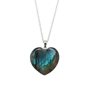 Gempires Labradorite Heart Pendant Necklace, Labradorite Pendant 1.25 Inch Heart Crystal Necklace Labradorite Jewelry Silver Plated 20 inches Adjustable Chain