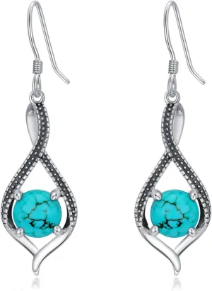 Genuine Turquoise Earrings Jewelry for Women 925 Sterling Silver Infinity Vintage Boho Earring with Native Southwest Style