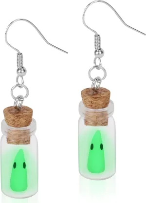 Ghost Earrings, Cute Ghost in a Bottle Earrings Glow-in-the-Dark Spooky Hook Dangle Earrings Creative Halloween Jewelry Gift for Women Halloween Holiday Party