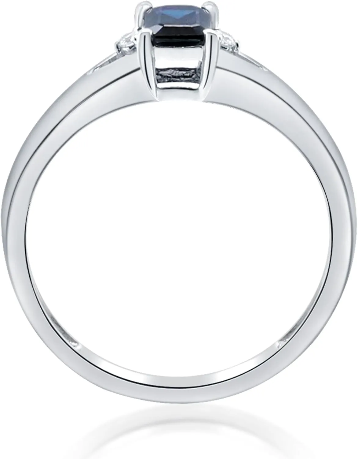 Gin & Garce 10K White Gold Genuine Blue Sapphire Ring with Diamonds for women | Ethically, authentically & organically sourced (Emerald) shaped Sapphire hand-crafted jewelry for her