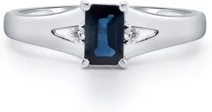Gin & Garce 10K White Gold Genuine Blue Sapphire Ring with Diamonds for women | Ethically, authentically & organically sourced (Emerald) shaped Sapphire hand-crafted jewelry for her