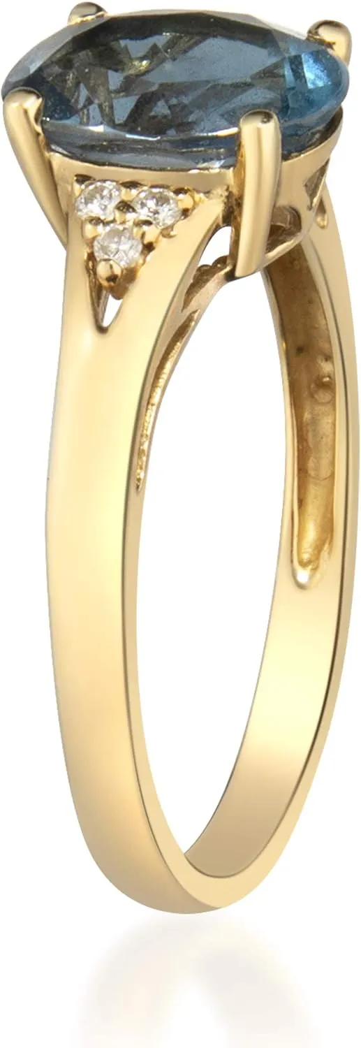 Gin & Grace 10K Yellow Gold Genuine London Blue Topaz Ring with Diamonds for women | Ethically, authentically & organically sourced (Oval-cut) shaped London Blue Topaz hand-crafted jewelry for her