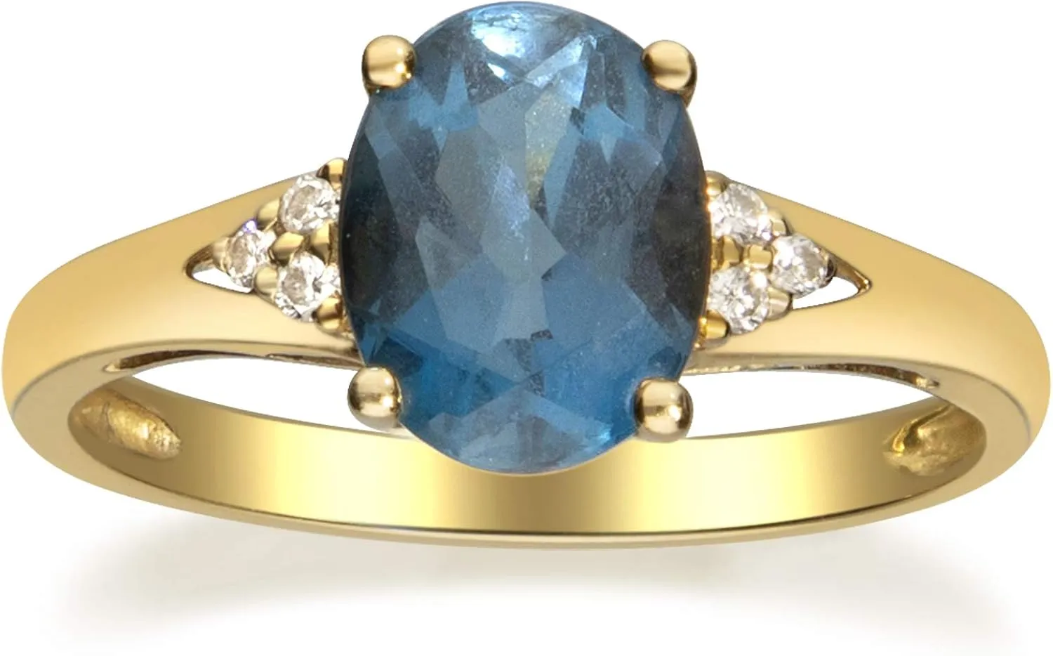 Gin & Grace 10K Yellow Gold Genuine London Blue Topaz Ring with Diamonds for women | Ethically, authentically & organically sourced (Oval-cut) shaped London Blue Topaz hand-crafted jewelry for her