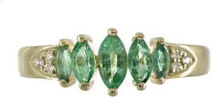 Gin & Grace 10K Yellow Gold Natural Zambian Emerald Ring with Natural Diamonds for women | Ethically, authentically & organically sourced Marquise-Cut Emerald hand-crafted jewelry for her | Emerald Ring for women.
