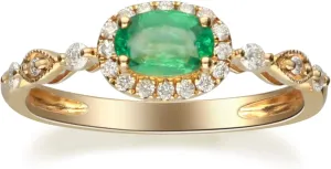 Gin & Grace 14K Yellow Gold Natural Zambian Emerald Ring with Natural Diamonds for women | Ethically, authentically & organically sourced Oval-Cut Emerald hand-crafted jewelry for her | Emerald Ring for women