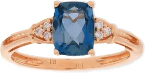 Gin and Grace 10K Rose Gold Genuine London Blue Topaz Ring with Diamonds for women | Ethically, authentically & organically sourced (Cushion-cut) shaped London Blue Topaz hand-crafted jewelry for her | London Blue Topaz Ring for women