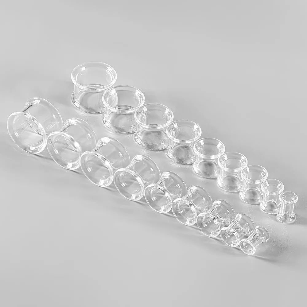Glass Ear Gauges Plugs and Tunnels- Crystal Clear, Hypoallergenic, Double Flared Saddle Gauges Earrings, Size 6mm-20mm Ear Stretcher Expander Body Jewelry