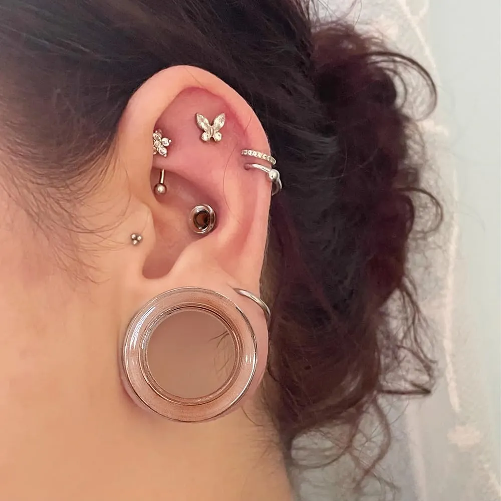 Glass Ear Gauges Plugs and Tunnels- Crystal Clear, Hypoallergenic, Double Flared Saddle Gauges Earrings, Size 6mm-20mm Ear Stretcher Expander Body Jewelry
