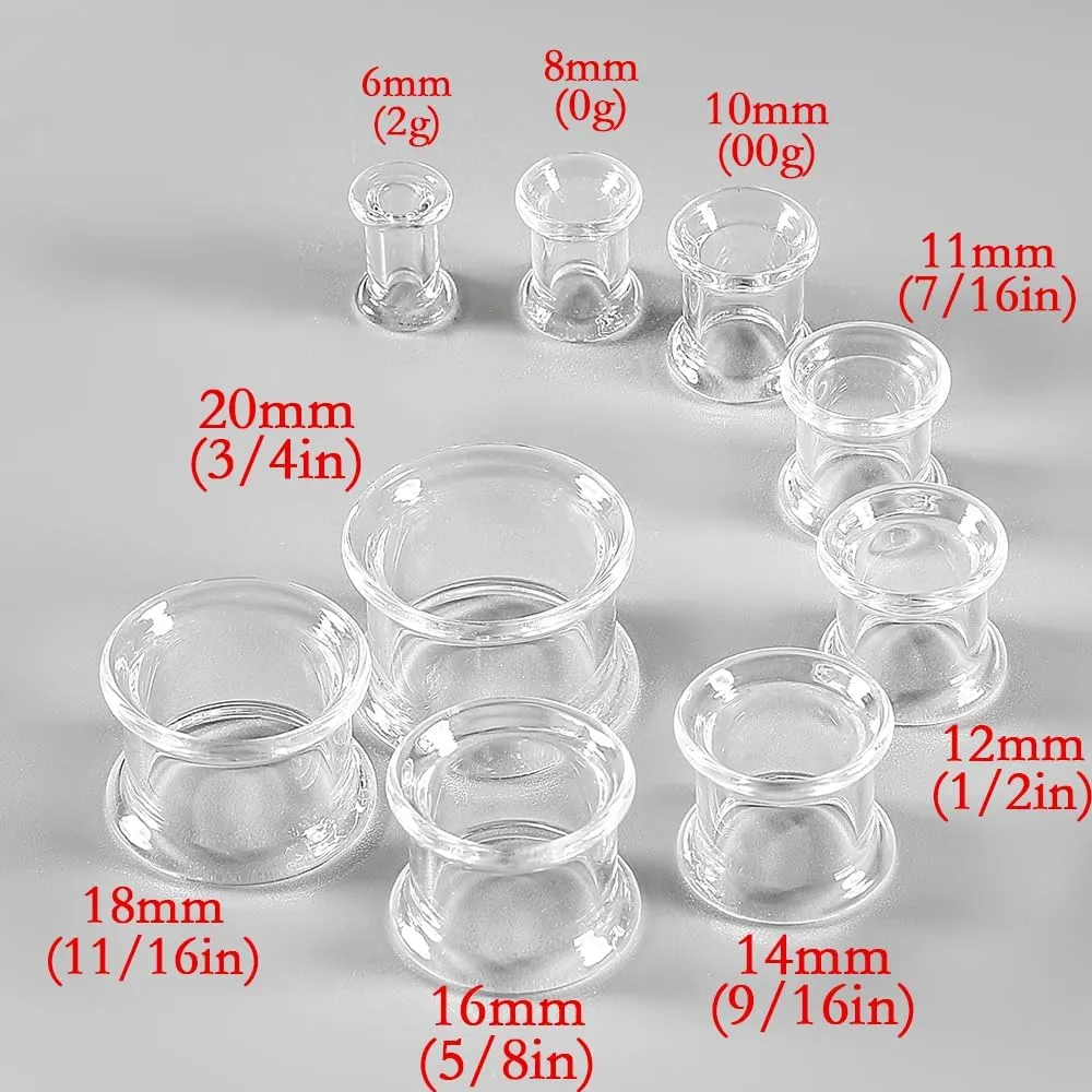 Glass Ear Gauges Plugs and Tunnels- Crystal Clear, Hypoallergenic, Double Flared Saddle Gauges Earrings, Size 6mm-20mm Ear Stretcher Expander Body Jewelry
