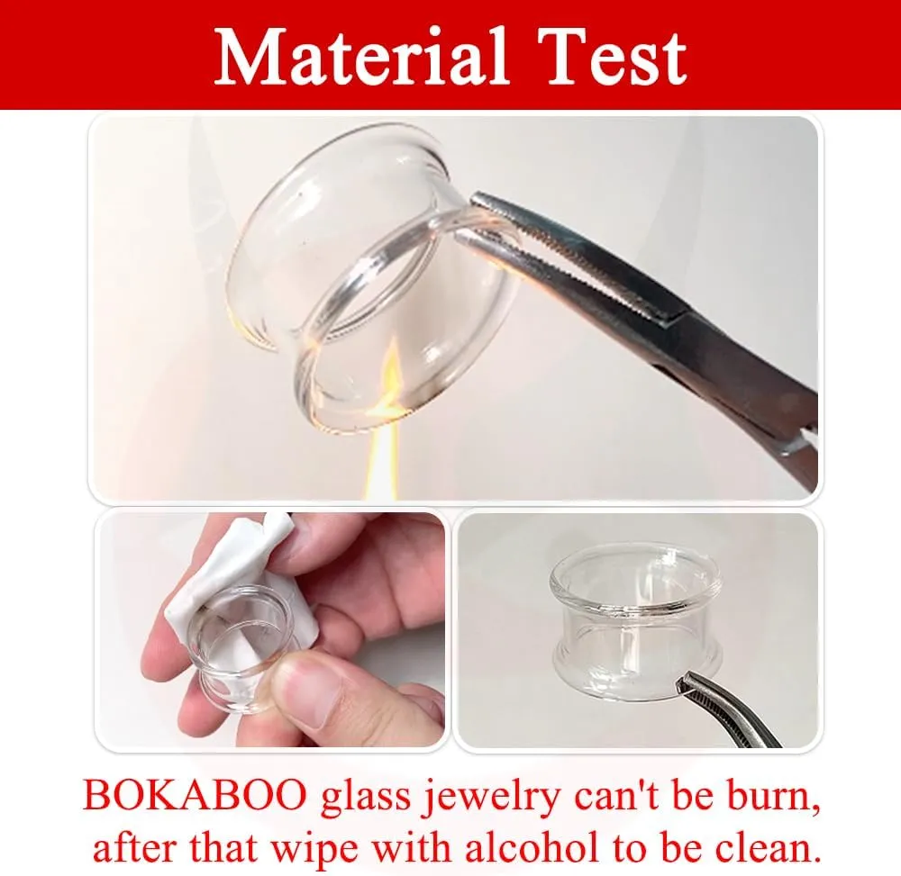Glass Ear Gauges Plugs and Tunnels- Crystal Clear, Hypoallergenic, Double Flared Saddle Gauges Earrings, Size 6mm-20mm Ear Stretcher Expander Body Jewelry