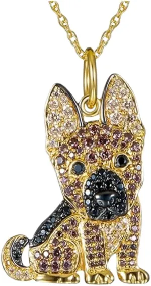 Gold Crystal German Shepherd Dog Pendant Necklace for Women Cute Cartoon Dog Necklace Animal Lover Jewelry