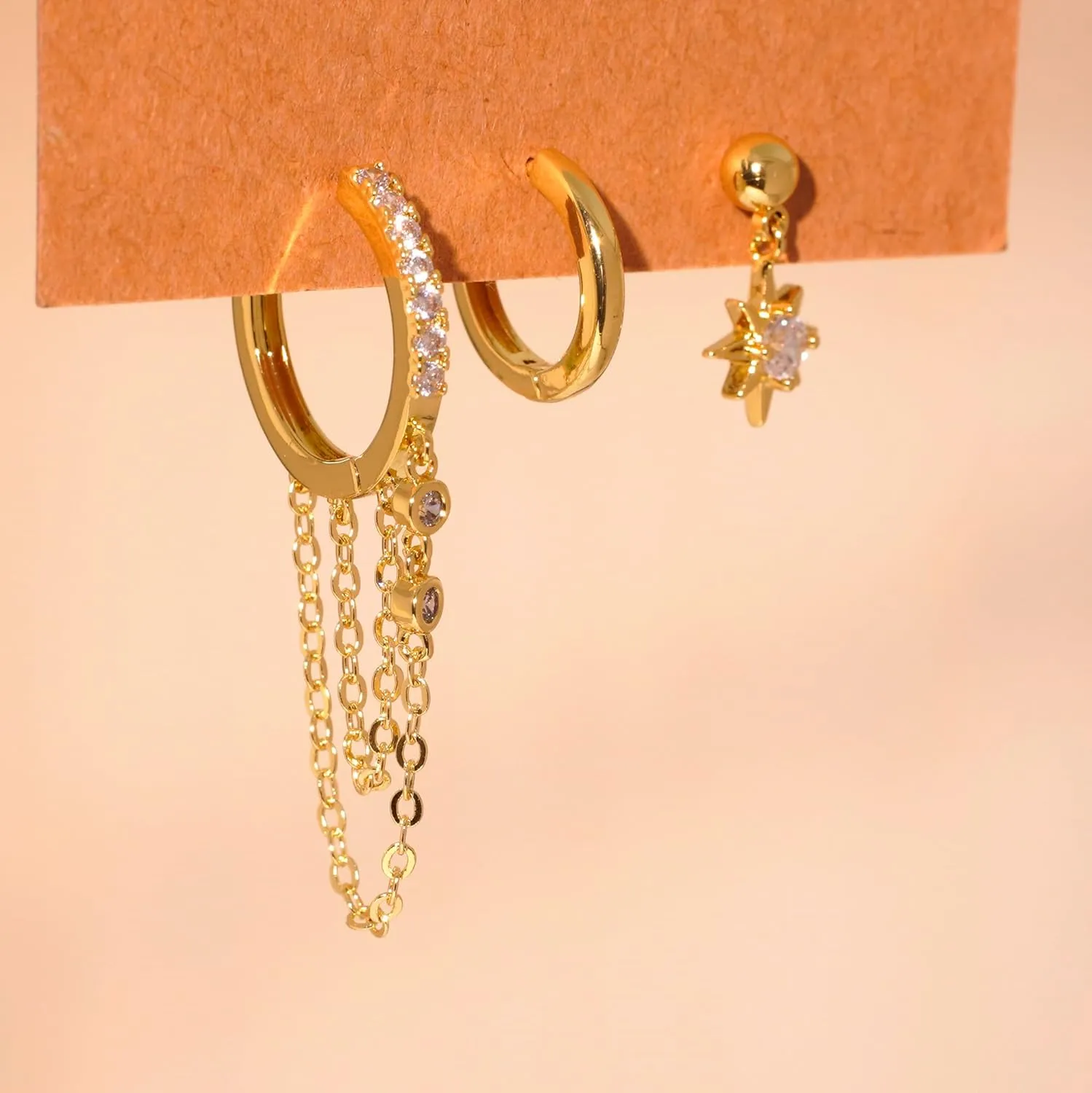 Gold Earring Sets for Women Dainty Gold Stud Huggie Hoop Earrings for Multiple Piercing Hypoallergenic Small Hoop Dangle Earrings Cartilage Earring Set