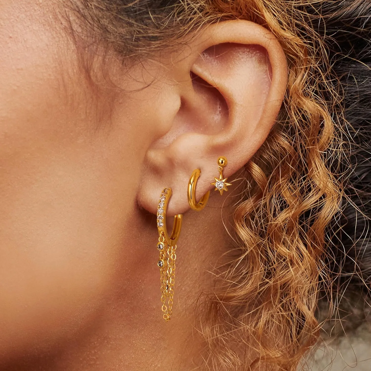 Gold Earring Sets for Women Dainty Gold Stud Huggie Hoop Earrings for Multiple Piercing Hypoallergenic Small Hoop Dangle Earrings Cartilage Earring Set