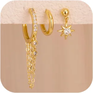 Gold Earring Sets for Women Dainty Gold Stud Huggie Hoop Earrings for Multiple Piercing Hypoallergenic Small Hoop Dangle Earrings Cartilage Earring Set