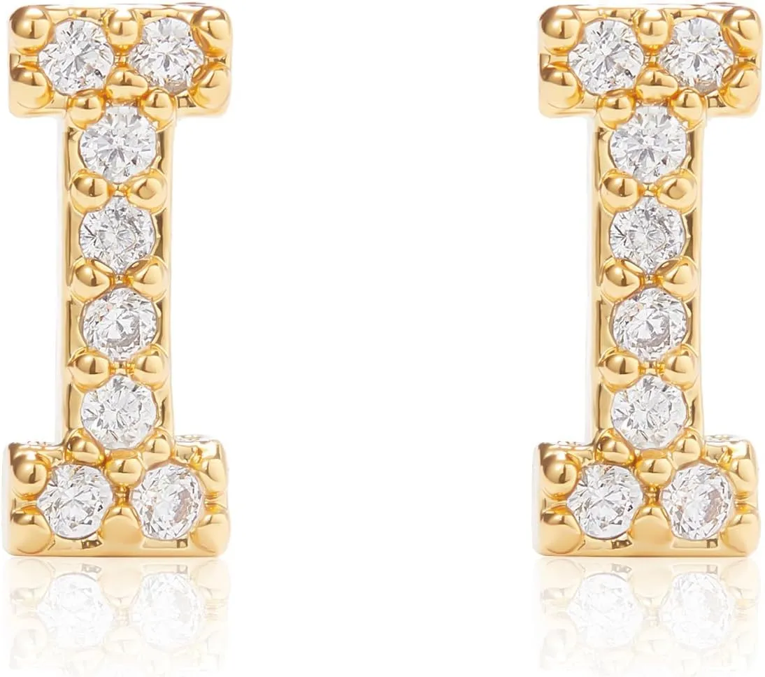 Gold Earrings for Women 14K Gold Cubic Zirconia Initial Letter Stud Earrings Trendy Simple Tiny Small Minimalist Dainty Cute Hypoallergenic Initial Earrings Jewelry Gifts for Women
