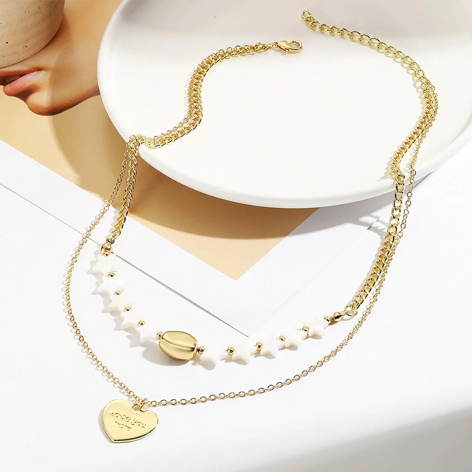 Gold Heart Necklace for Women Small Heart Pendant Layered Necklace Rhinestone Heart Choker Necklace Love Jewelry Birthday Gift for Women