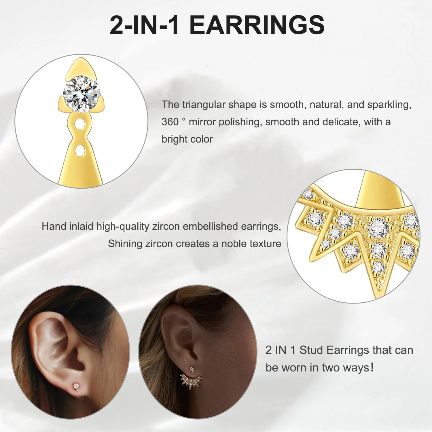 Gold Hoop Earrings for Women | 18K Gold Plated Sterling Silver Post 2-WAY Detachable Design Stud Huggie Earrings