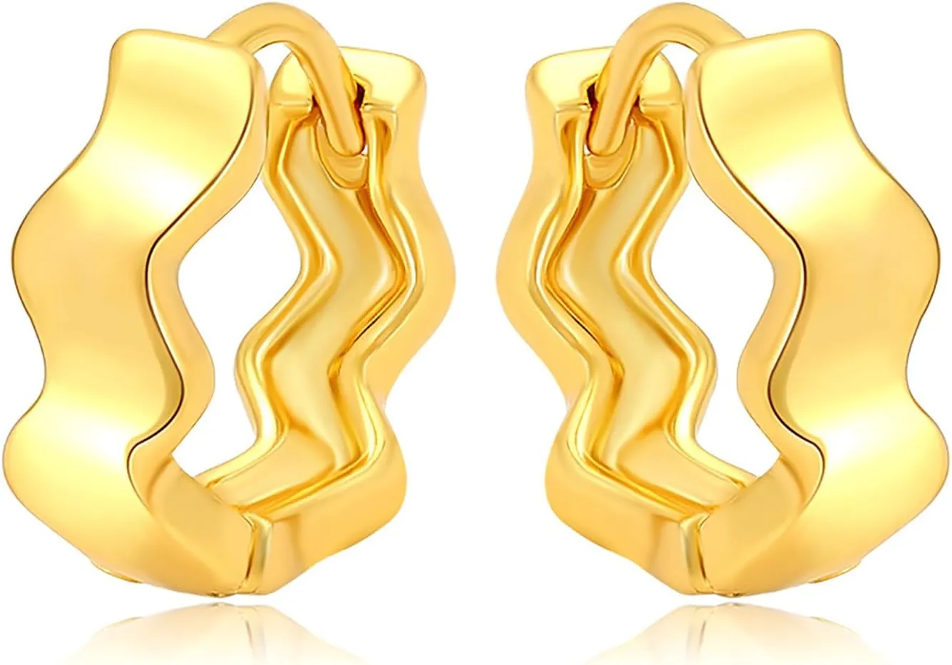 Gold Hoop Earrings for Women Small Huggie Hoop Earrings 14K Gold Plated Ripples Earring Hypoallergenic Lightweight Earrings for Women