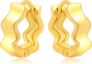 Gold Hoop Earrings for Women Small Huggie Hoop Earrings 14K Gold Plated Ripples Earring Hypoallergenic Lightweight Earrings for Women