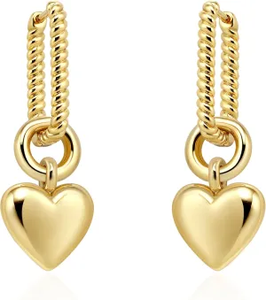Gold Huggie Hoop Earrings for Women, 14K Gold Plated Heart Earrings Dangle Drop Small Boho Heart Hoop Earrings Handmade Hypoallergenic Jewelry Gift