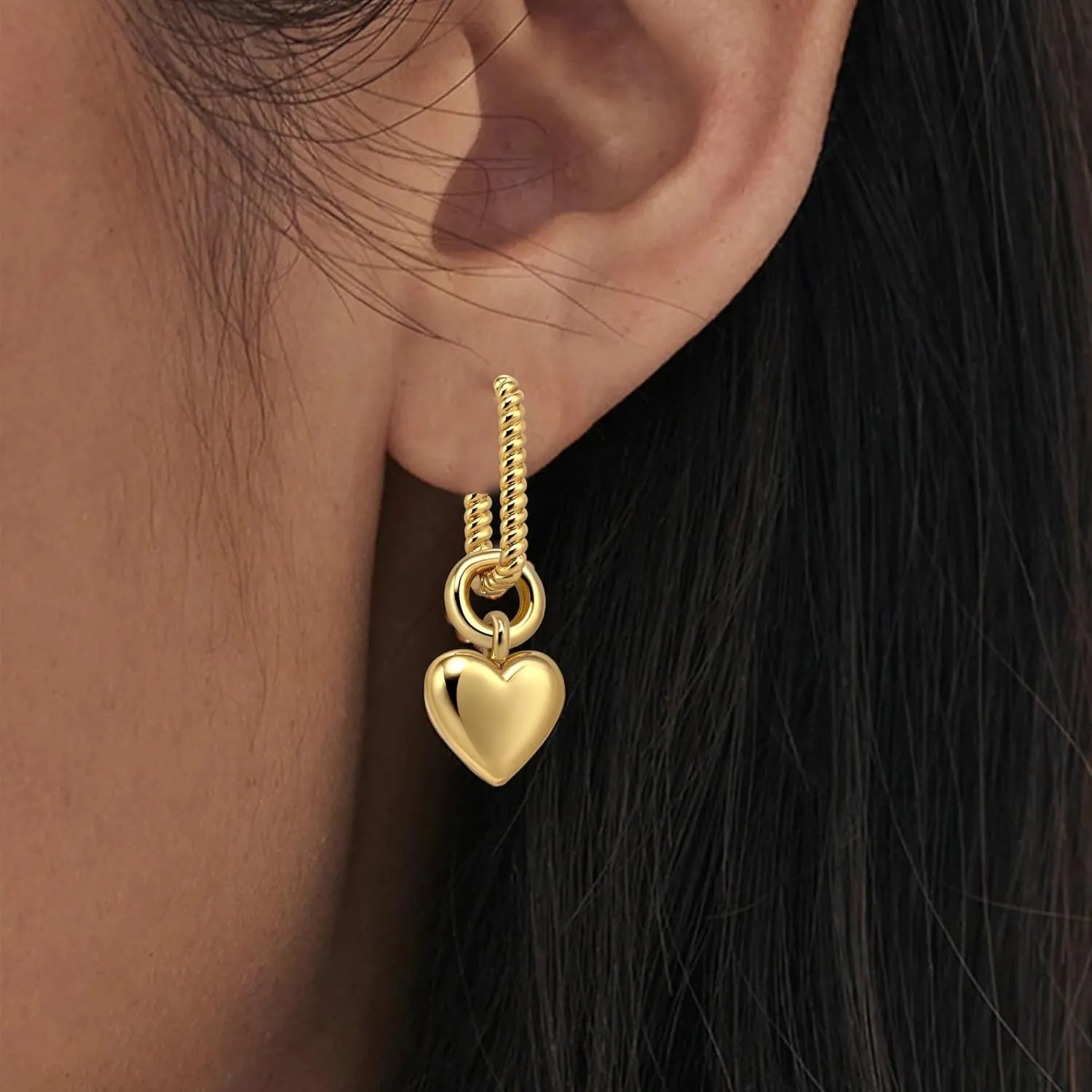 Gold Huggie Hoop Earrings for Women, 14K Gold Plated Heart Earrings Dangle Drop Small Boho Heart Hoop Earrings Handmade Hypoallergenic Jewelry Gift