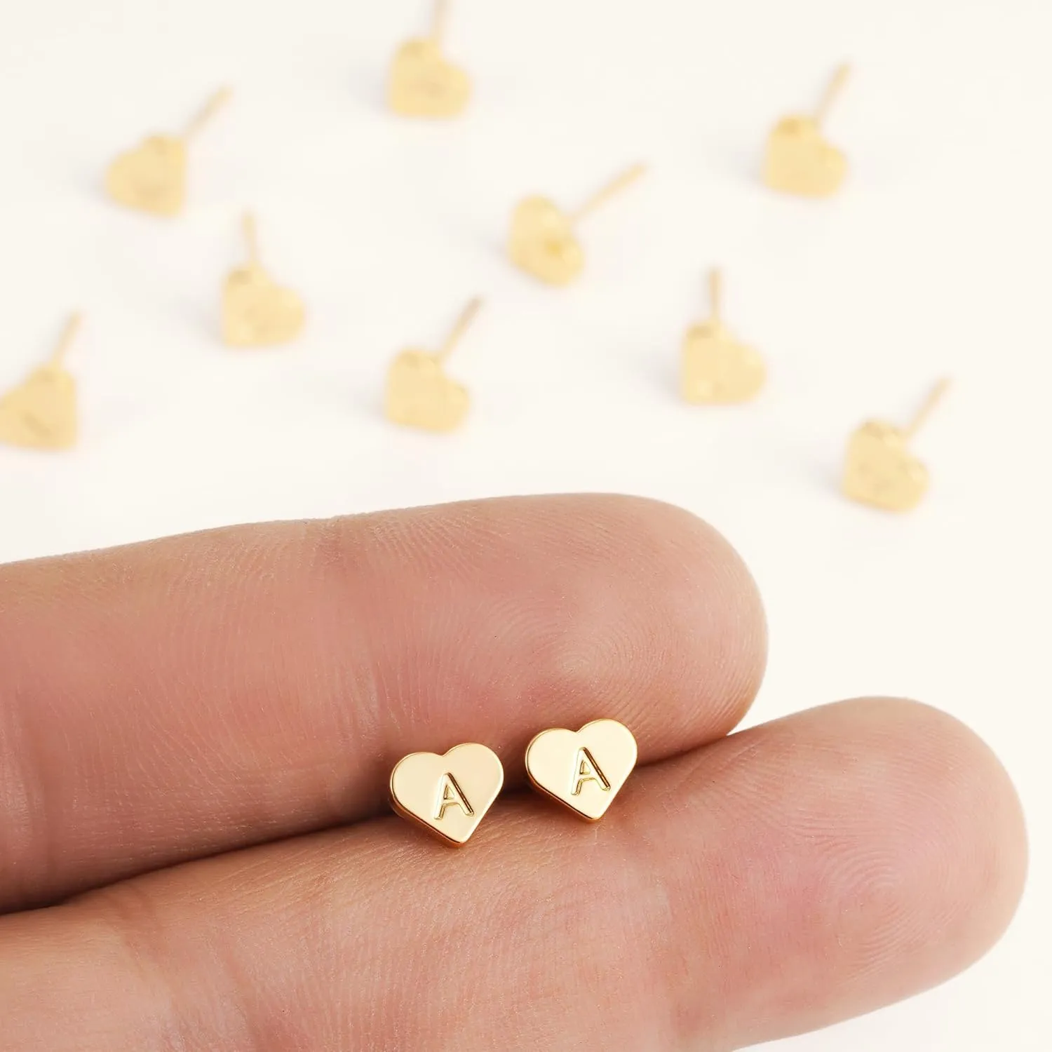 Gold Initial Studs Earrings for Women - 14K Gold Plated Earrings for Women Cute Trendy Jewelry Heart Hypoallergenic Earrings