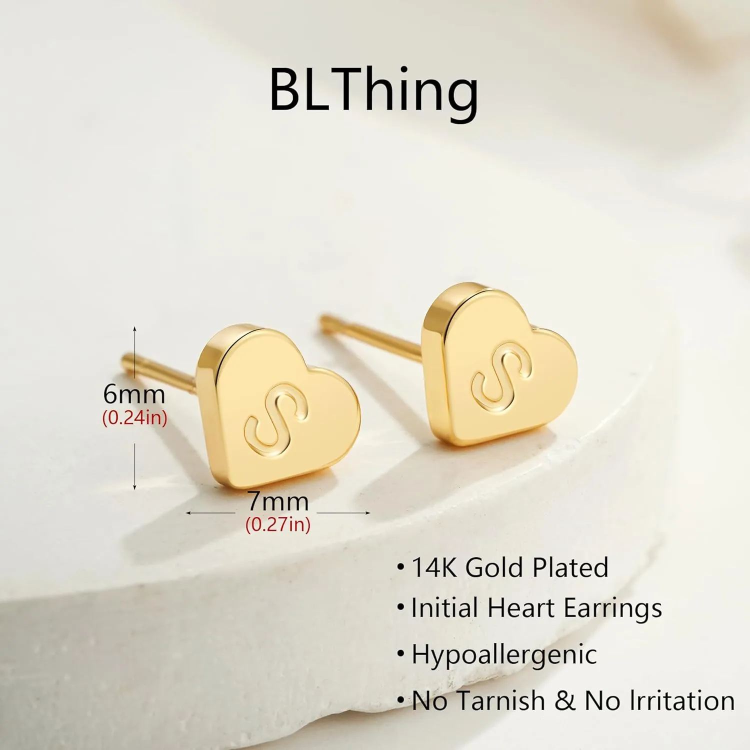 Gold Initial Studs Earrings for Women - 14K Gold Plated Earrings for Women Cute Trendy Jewelry Heart Hypoallergenic Earrings