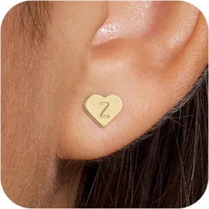 Gold Initial Studs Earrings for Women - 14K Gold Plated Earrings for Women Cute Trendy Jewelry Heart Hypoallergenic Earrings