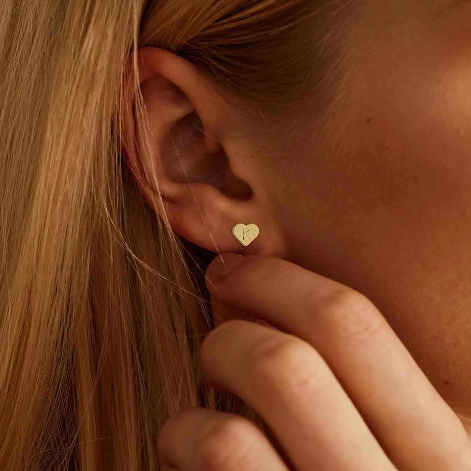 Gold Initial Studs Earrings for Women - 14K Gold Plated Earrings for Women Cute Trendy Jewelry Heart Hypoallergenic Earrings