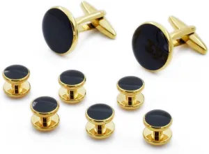 Gold Men's Cuff Links and Studs Set with Gift Box, Tuxedo Shirt Cufflinks and Buttons Set for Men, Brass Cuff Links and Shirt Studs for Wedding Business Anniversary Men's Jewelry