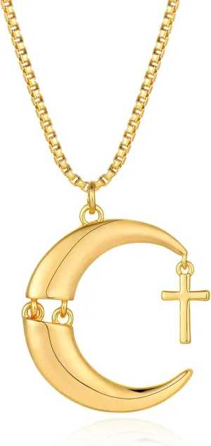 Gold Moon Pendant Necklace for Women,14K Gold Plated Dainty Chain Crescent Moon Sun Star Necklace Jewelry