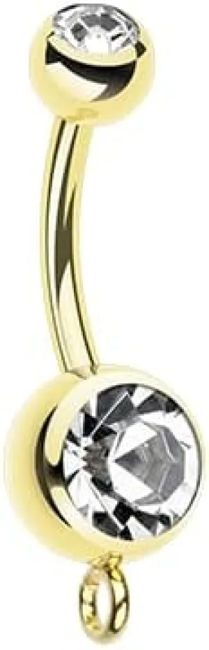 Gold PVD 'Add-On Dangle' Gem Ball Belly Button Ring