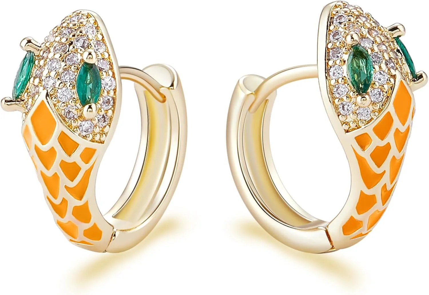 Gold Snake Huggie Earrings for Women Colorful Enamel Hypoallergenic Hoop Earrings Cubic Zirconia Delicate Snake Jewelry for Women