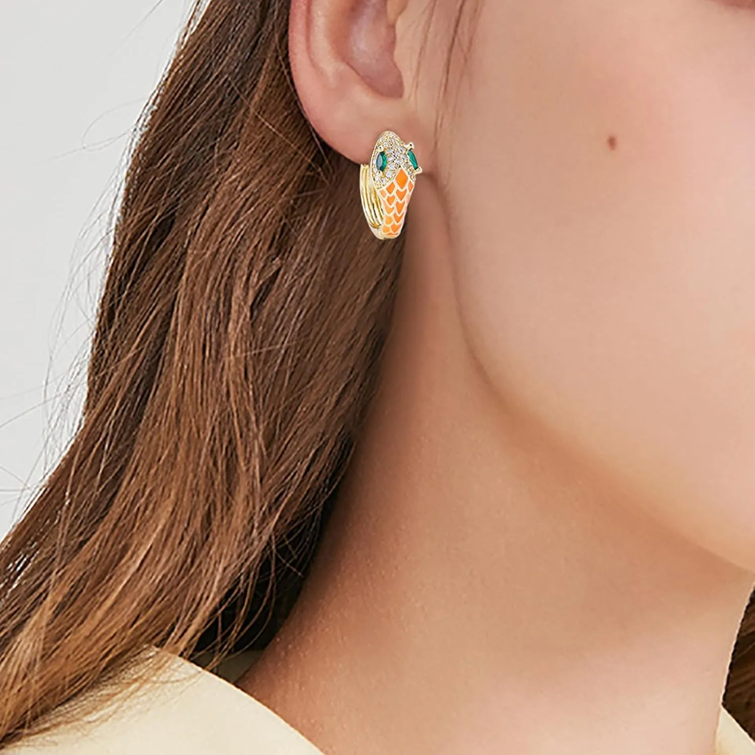 Gold Snake Huggie Earrings for Women Colorful Enamel Hypoallergenic Hoop Earrings Cubic Zirconia Delicate Snake Jewelry for Women