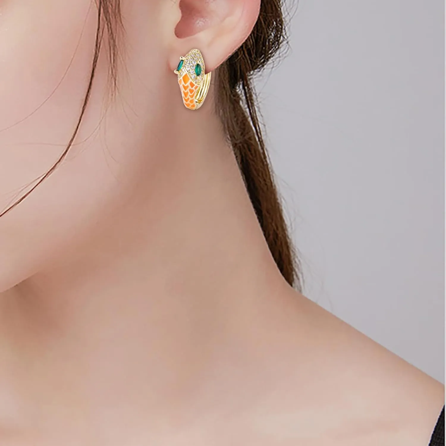 Gold Snake Huggie Earrings for Women Colorful Enamel Hypoallergenic Hoop Earrings Cubic Zirconia Delicate Snake Jewelry for Women