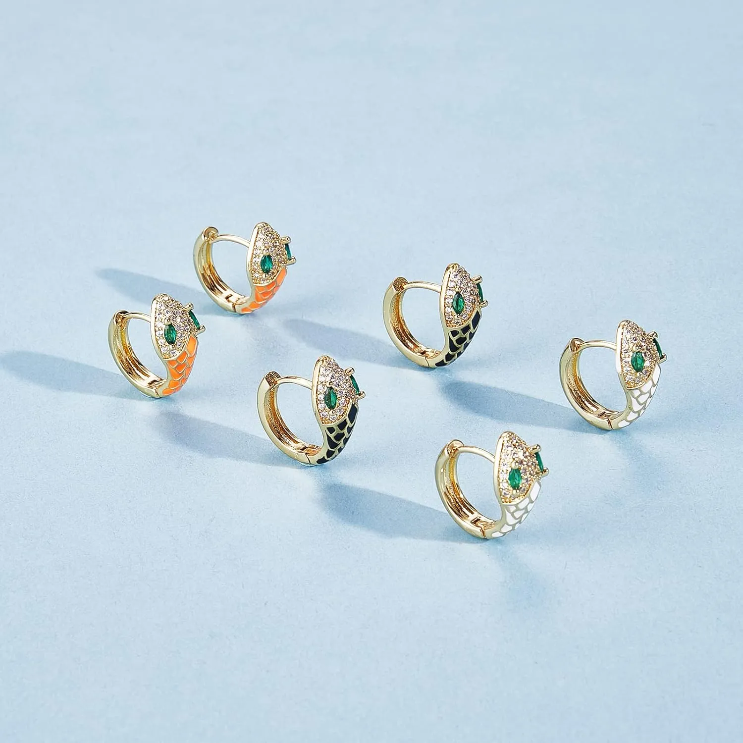 Gold Snake Huggie Earrings for Women Colorful Enamel Hypoallergenic Hoop Earrings Cubic Zirconia Delicate Snake Jewelry for Women