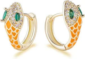 Gold Snake Huggie Earrings for Women Colorful Enamel Hypoallergenic Hoop Earrings Cubic Zirconia Delicate Snake Jewelry for Women